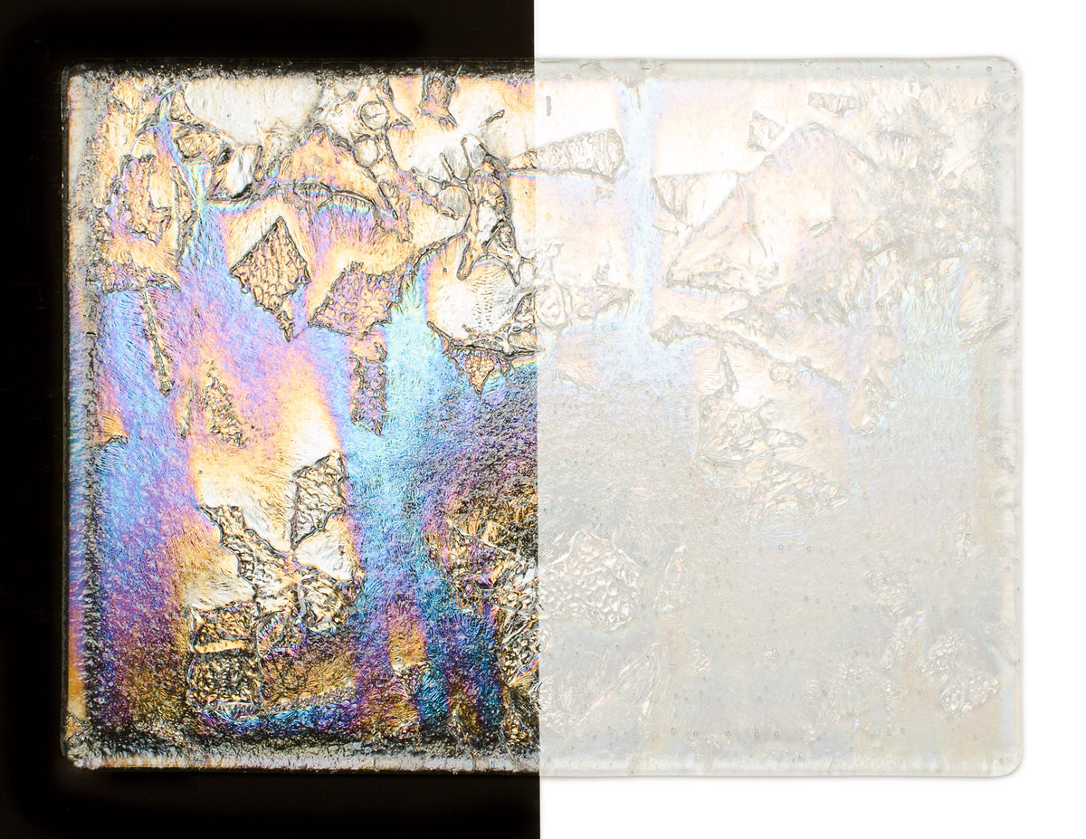 Sheet Glass 4102 Clear On Clear Iridescent Rainbow Fracture Stream