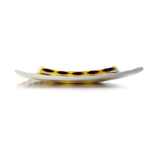 Load image into Gallery viewer, Dancing Squares Fused Glass Plate - Black, Red, White &amp; Yellow
