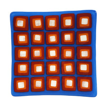 Load image into Gallery viewer, Dancing Squares Fused Glass Plate - Blue, Orange, Red &amp; White
