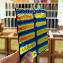 Load image into Gallery viewer, Rainbow 3/4" Stripes on Black Dichroic- 4 inch Square
