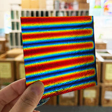 Load image into Gallery viewer, Rainbow 3/4" Stripes on Black Dichroic- 4 inch Square
