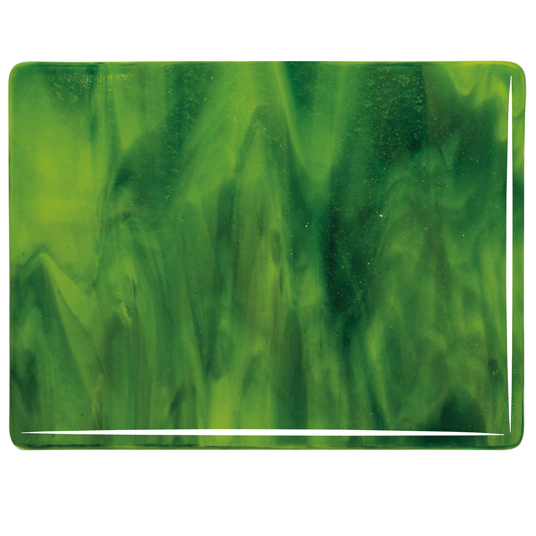 Large Sheet Glass - 2121 Yellow Opal, Deep Forest Green - Streaky