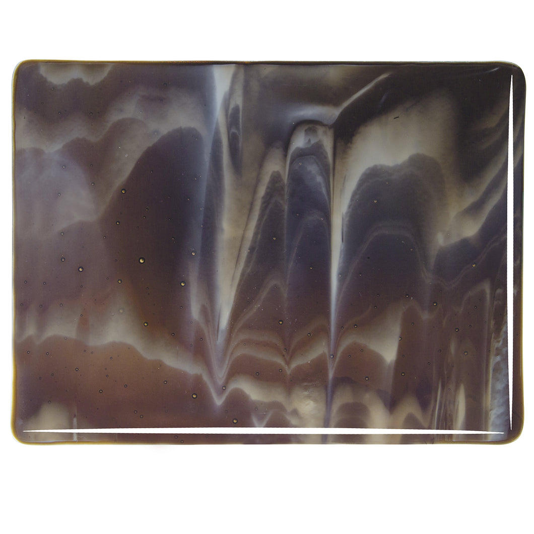 Large Sheet Glass - 2209 Dark Brown, White - Streaky