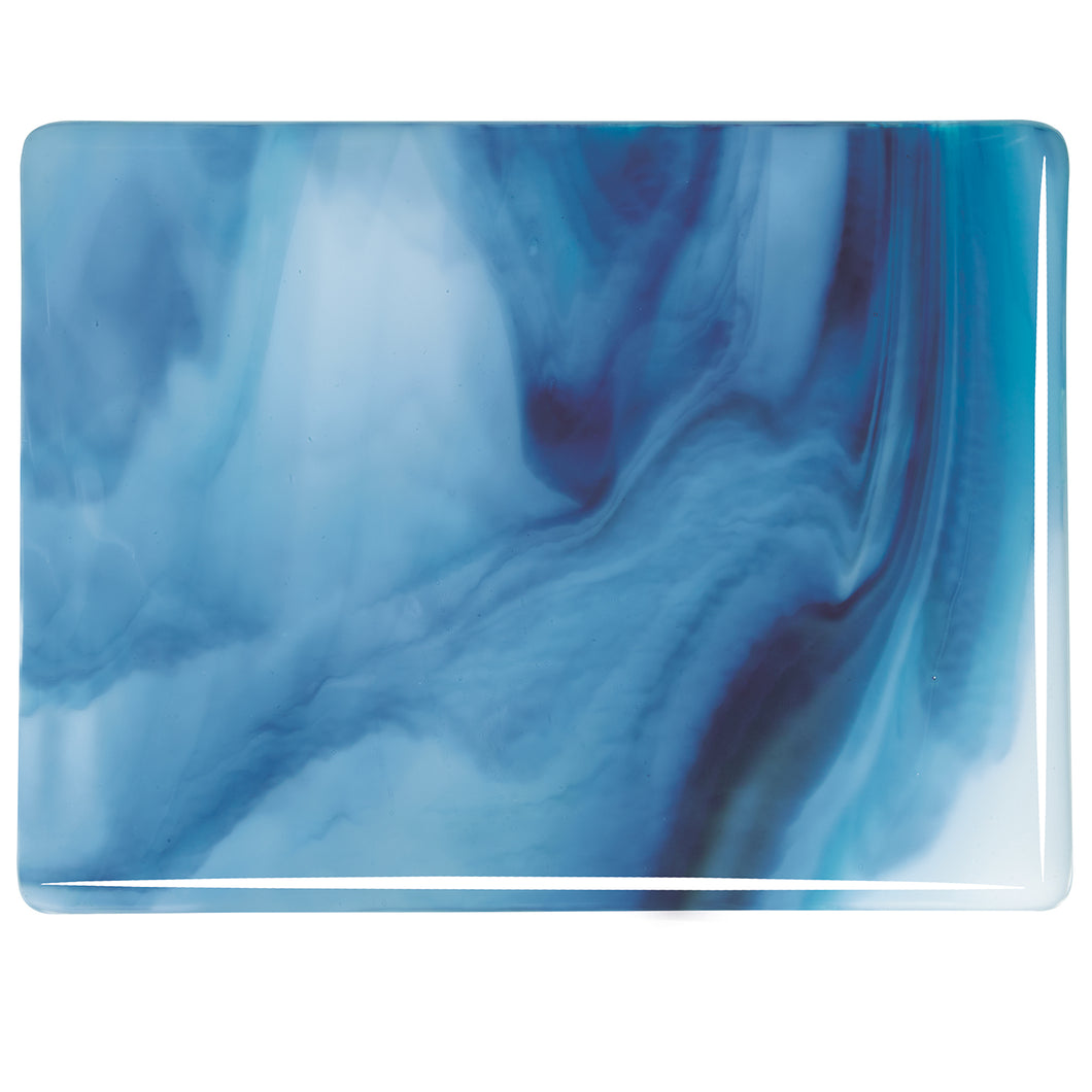 Large Sheet Glass - White, Turquoise Blue, Midnight Blue - Streaky