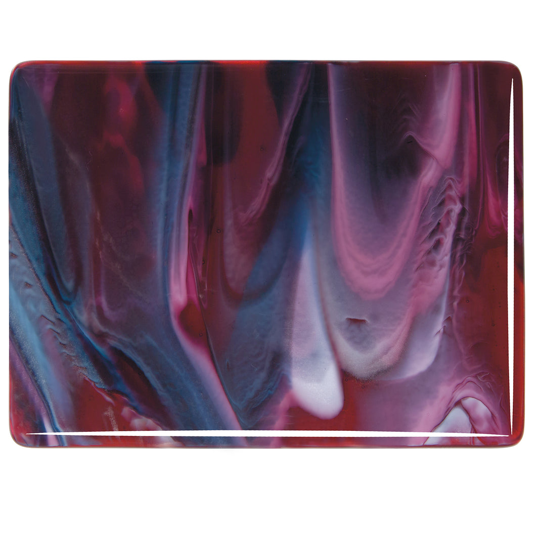 Sheet Glass - 3346 Cranberry Pink, Azure Blue, White - Streaky