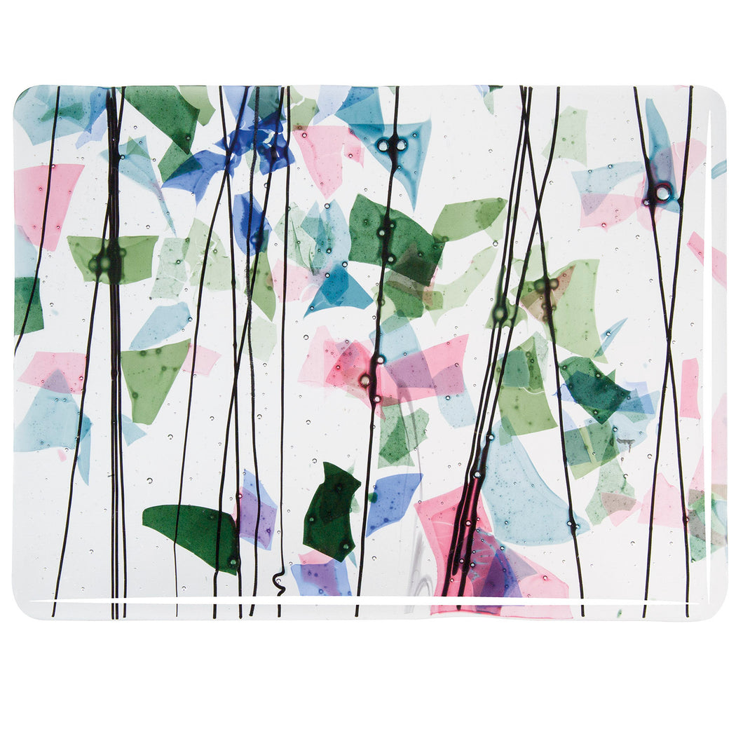 Sheet Glass - 4110 Spring: Blue, Green, Aqua, Pink on Clear - Fracture-Streamer