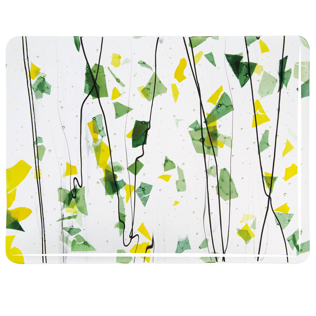 Sheet Glass - 4112 Summer: Green, Yellow on Clear - Fracture-Streamer