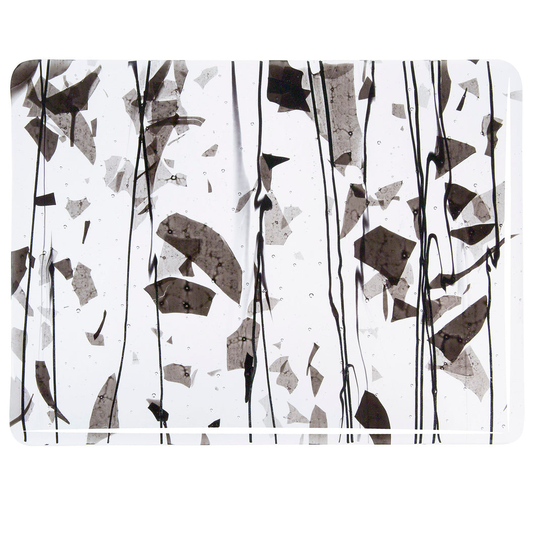 Large Sheet Glass - 4136 Black, Black Streamers on Clear - Fracture-Streamer