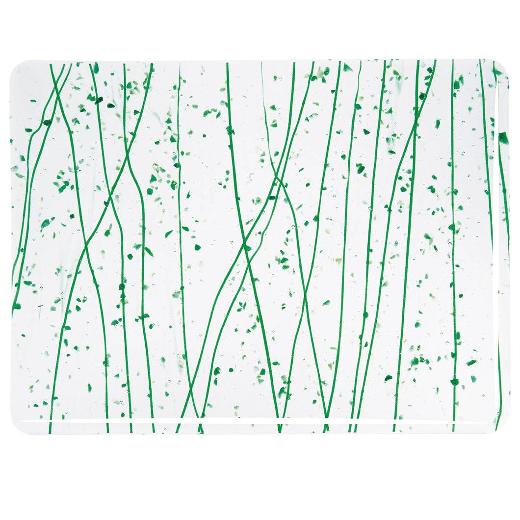 Sheet Glass - 4217 Dark Green, Jade Green Frit, Dark Green Streamers on Clear - Mardi Gras