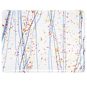 Sheet Glass - 4223 Yellow, Blue, Red Frit, Blue Streamers on Clear - Mardi Gras