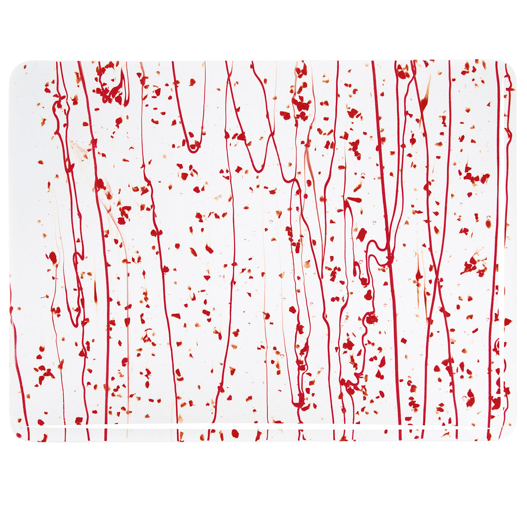 Large Sheet Glass - 4224 Red Frit, Red Streamers on Clear - Mardi Gras