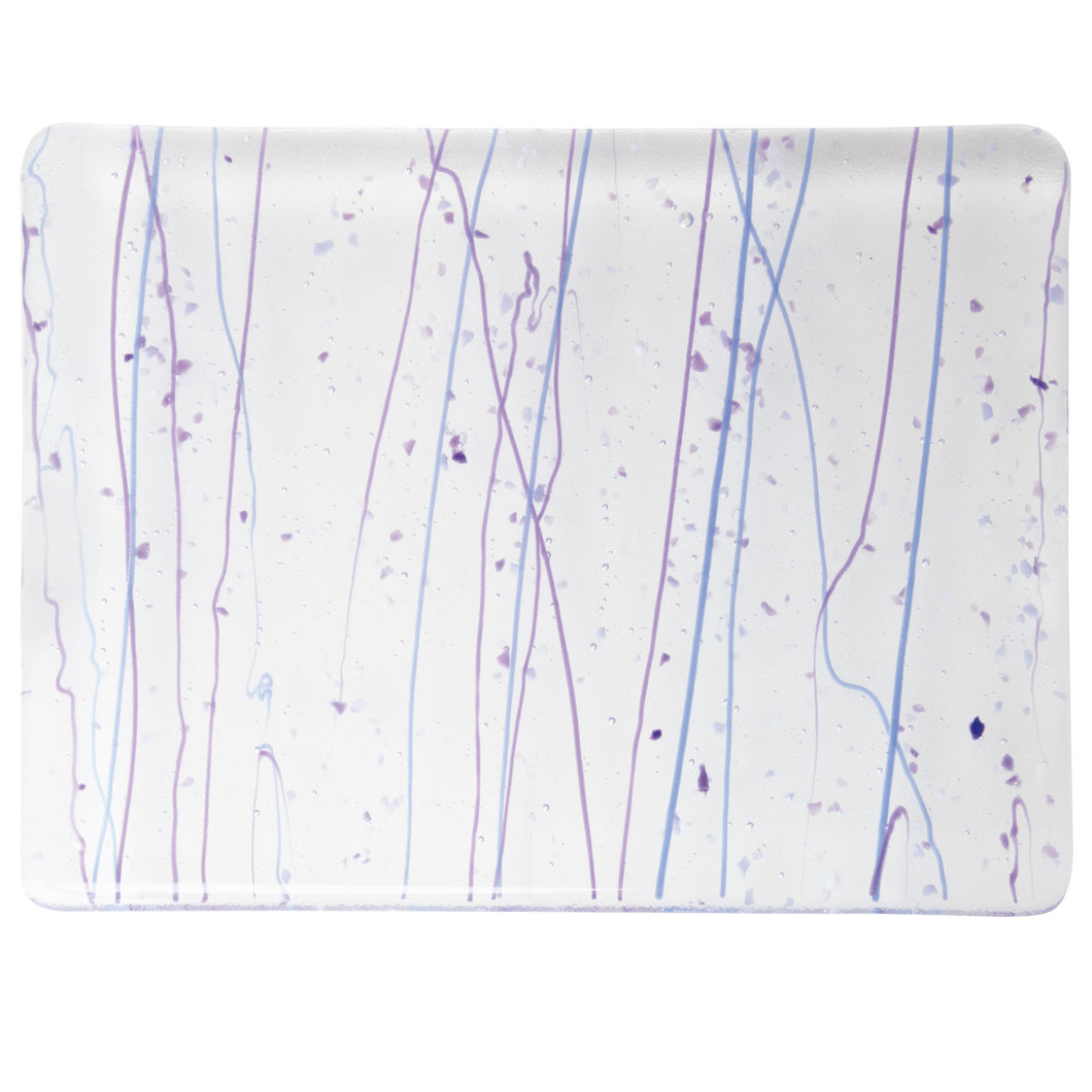 Large Sheet Glass - 4242 Neo-Lavender, Purple Frit, Cobalt Blue and Purple Streamers on Clear - Mardi Gras