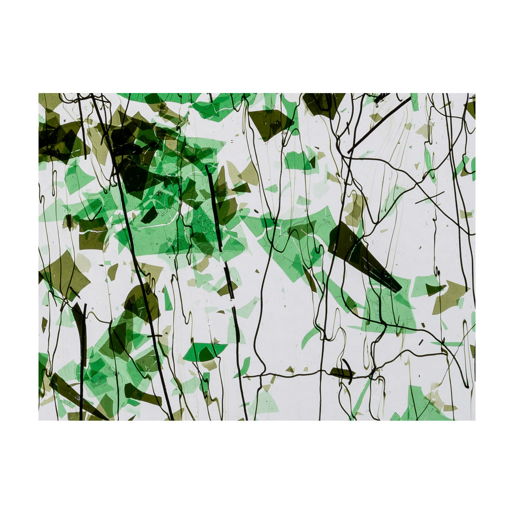 Large Sheet Glass - 4325 Green, Green Streamers on Clear - Fracture-Streamer