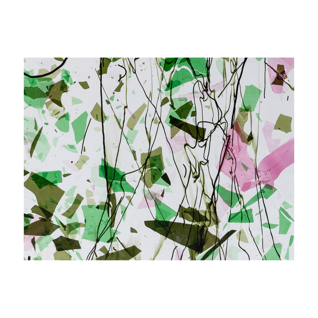 Large Sheet Glass - 4329 Green, Pink (with Green Streamers) on Clear - Fracture-Streamer