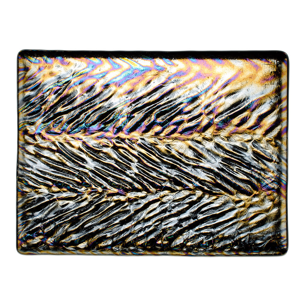 Sheet Glass - 0100-25 Black, Herringbone Ripple Iridescent - Opalescent