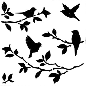 Stencil - Birds on Branches