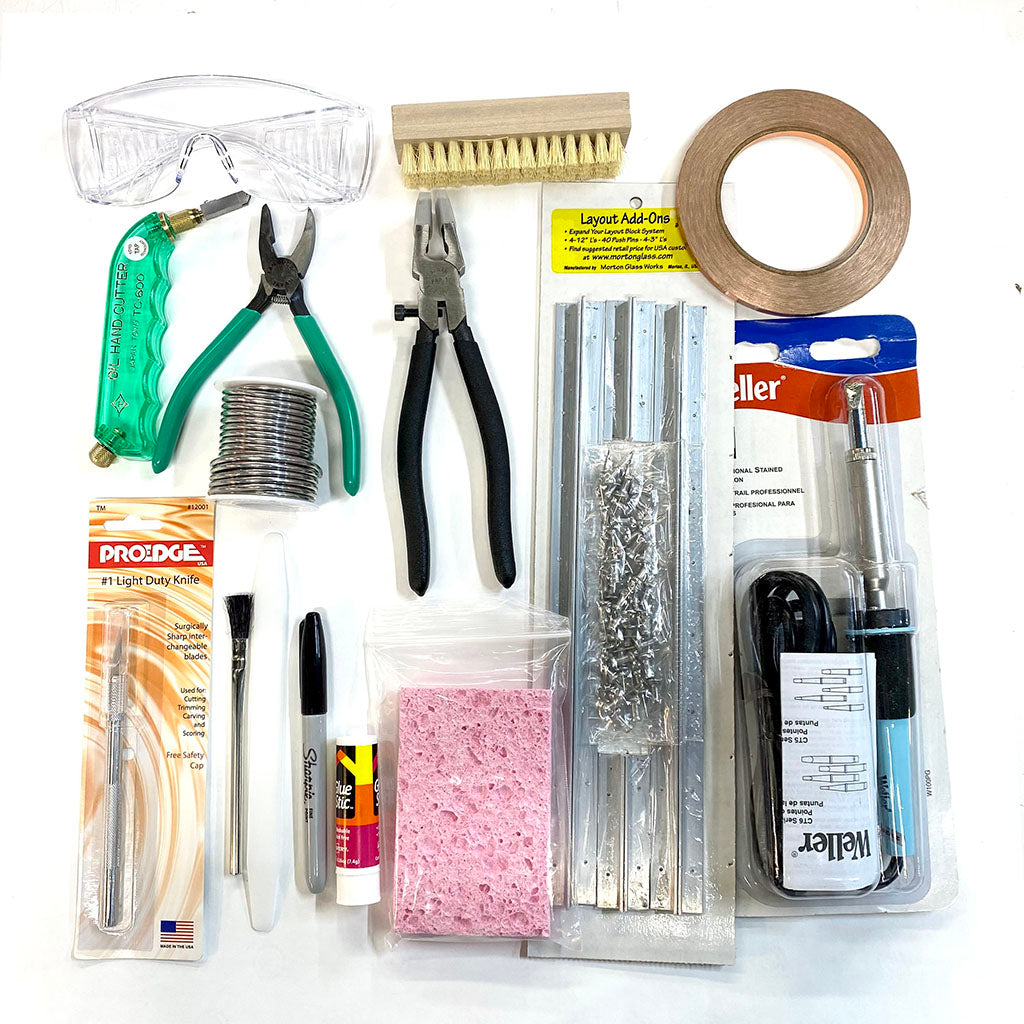 Stained Glass Kit,Stained Glass Starter Kit,Professional Start Up Set,with  Glass Cutter Tool Kit&60w Soldering Iron Kit&2m Copper Foil Tape&500g